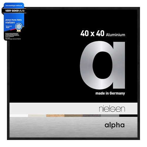 nielsen Alpha Matt Black Aluminium Picture Frame - 40x40cm - with Float Glass and Easy Push-Turn Clips - For Photos and Art