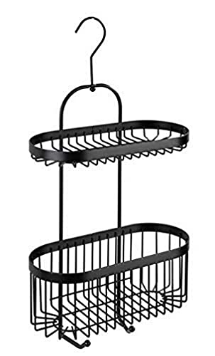 WENKO Bad-Caddy Classic Plus Black - doucheplank, wandmand met hoogwaardige roestbescherming, staal, 26,5 x 47 x 12,5 cm…