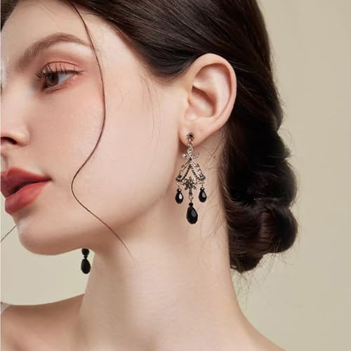 Black Dangle Earrings Vintage Boho Drop Earrings for Women,Black Dangling Earrings Trendy Baroque Earring Bohemian Earring PearlTeardrop Chandelier Tassel Prom Party Jewelry Gifts2