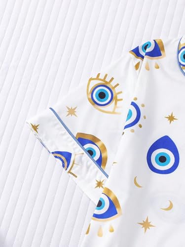 Women's 2 Piece Evil Eyes Print Pajama Sets Sleepwear Short Sleeve Nightwear Soft Pjs Lounge Sets4