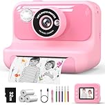 Hangrui Kids Camera Instant Print, 2.4'' Instant Camera for Kids, 1080P Children Cameras with 32GB Card & 3 Rolls Photo Paper, Christmas Birthday Gifts Toys for Girls & Boys Aged 3-12 -Pink