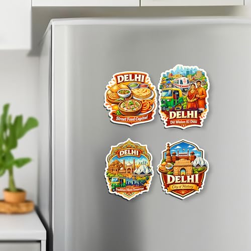 Image of Regalo Casila Delhi Tourism Souvenir Fridge Magnets Set of 4 Street Food Capital Dil Walon Ki Dilli City of History Decorative Refrigerator Magnets