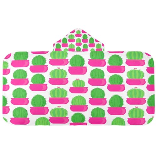 Nesatuwa Hooded Towel for Kids,Cacti Pink Pots Kids Beach Bath Towels Soft Absorbent Quick Dry Poncho Towel for Girls Boys