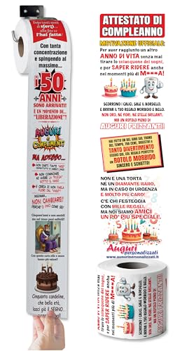 Carta Igienica Divertente 50 Anni – Regalo Compleanno con Stampa a Colori, Fumetti e Attestato – Rotolo Umoristico per Uomo o Donna