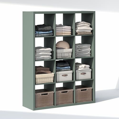 Image of Furinno Cubic Extra Thick 12-Cube Closet Organizers and Storage, Sage Green | 14.6 x 44 x 58 in, Open Shelf Closet Storage, Closet Organizer, for Wardrobe, Bedroom, Living Room