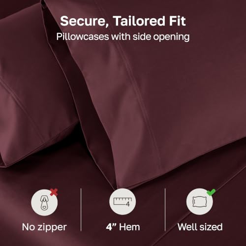 Image of California Design Den 800 Thread Count 2-Pack Queen Pillowcases | Soft & Thick 100% Cotton Sateen Backed by GH Seal, Classic Side Opening 4 inch Hem, Fits Standard & Queen Pillows - Red Wine