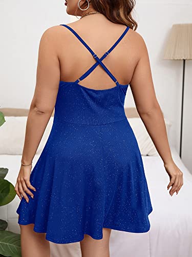 Image of Floerns Women's Plus Size Sleeveless Glitter Dress Wrap V Neck Flared Short Dress