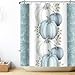 PEDBANRO Fall Pumpkin Shower Curtain Teal White Thanksgiving Shower Curtains for Bathroom,Farmhouse Maple Leaf Fabric Bath Curtain Bathroom Accessories 72x72 Inches