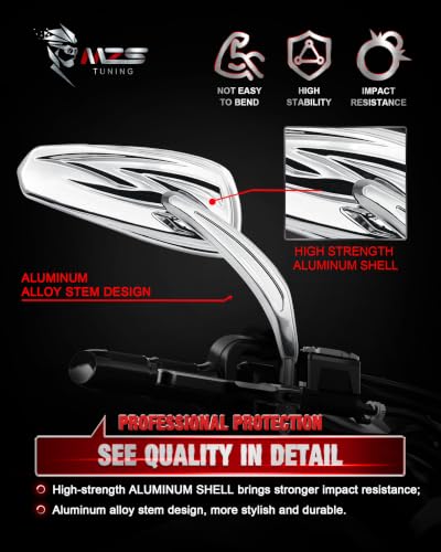 Image of MZS Motorcycle Rearview Mirors Compatible with Sportster Softail Road King Street Electra Glide Dyna Ultra Fat Bob Sport Low Rider 1982-2026, 8MM Touring Handlebar Rear View Side Mirror Blade Chrome