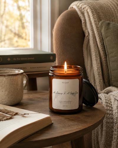 Image of Pluviophile Cozy Cafe Scented Candle | Coconut & Soy Wax | Hand-Poured | Amber Glass Jar with Lid | 240g /8oz, Vegan Coffee Candle for Home, Bedroom, Work Desk & Gifting