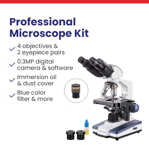 Image of AmScope B120 Series Student & Professional LED Binocular Compound Microscope - 40X-2500X Magnification - Includes 0.3MP USB 2.0 Camera & Siedentopf Head