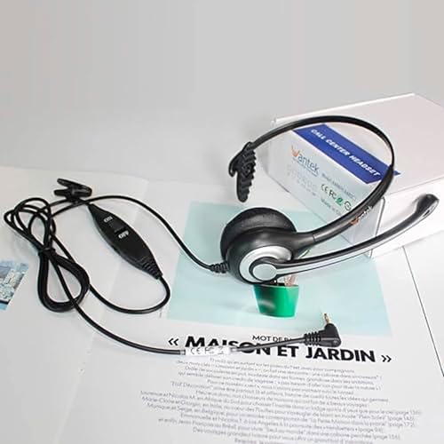 Image of Wantek 2.5mm Headset with Microphone, Wired Phone Headset, Noise Cancelling & Volume Controls, Telephone Headphone Compatible with Panasonic, Cisco, Polycom, Gigaset's 2.5mm Jack Phone Headset