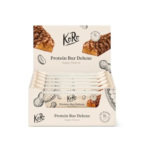 KoRo - Protein Bar Deluxe Vegan Peanut 12 x 55 g - Hoher Proteingehalt - Vegan - Mit Maltit und Sucralose gesüßt