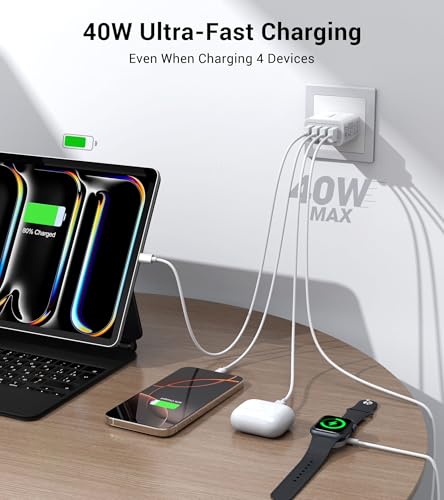 Image of 40W USB Wall Charger Block, 2-Pack 4-Port USB A Fast Charging Brick Dual QC Wall Plug Adapter Compatible for iPhone 17 /16 /15 /14 /13 /12 /11 Pro Max Plus,iPad,Galaxy