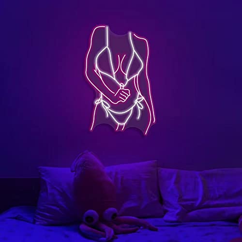 Image of Women Neon Sign 20 inches Bikini Body Led Neon Signs Lady Light for Bedroom, Living Room, Home, Bar Shop Wall Decor Gift (Bikini body-pink /white)