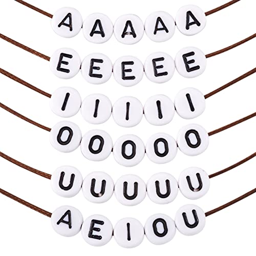 PandaHall 500pcs Acrylic Flat Round Alphabet Beads 7mm White Disc Coin Vowel Letters Spacer Loose Beads with Letter A E I O U for Jewelry Beading Making Art Craft DIY Bracelets