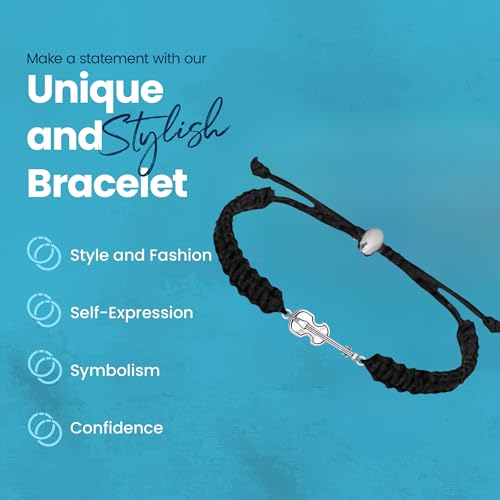 Infinity Collection - Violin Charm Bracelet (Black) Music Jewelry - Adjustable Friendship Bracelet, Braided String Stirrup Bracelet for Women, Teens and Girls. Gift for Musicians Violinist. - Thumbnail 2