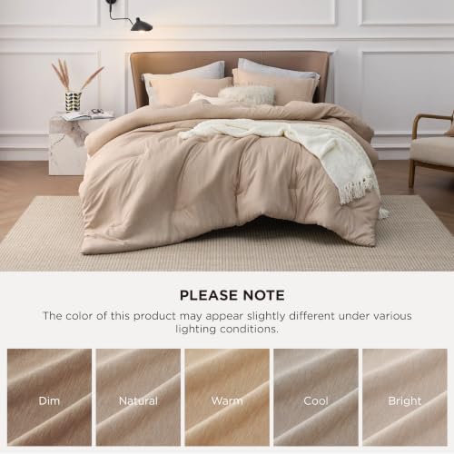 Image of Bedsure King Size Comforter Set - Sand King Comforter Set, Soft Bedding for All Seasons, Cationic Dyed Bedding Set, 3 Pieces, 1 Comforter (104 inchx90 inch) and 2 Pillow Shams (20 inchx36 inch+2 inch)