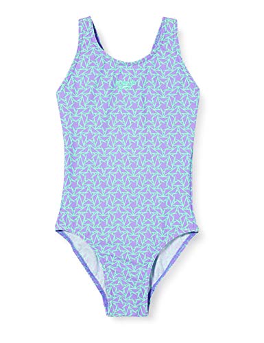 Speedo Boomstar Allover Muscleback Bañador, Niñas, Ultraviolet/Green Glow, 5-6