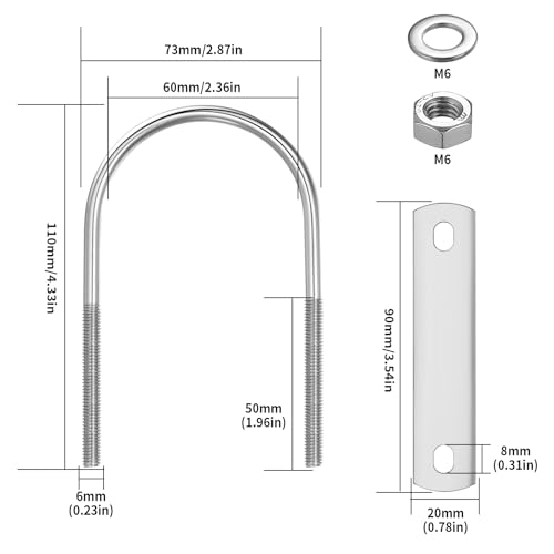 Stainless Steel Tie Down U Bolts, Metal Round U Shape Bolts with Hex Nuts, Plates - Image 2