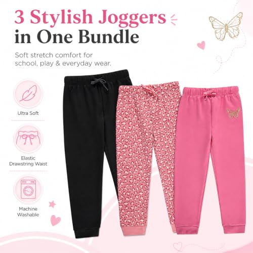 Image of BTween Kids Girls Fashion Stretch Waist Ultra Soft Jogger Pants Set 3 Pack Bundle
