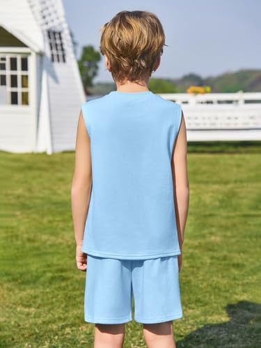 Image of Haloumoning Boys 2 Piece Summer Outfits Short Sets Kids Tank Tops and Elastic Waist Shorts with Pockets 5-14 Years