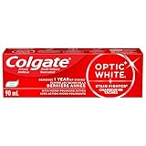 Colgate Optic White Stain Fighter Stain Removal Toothpaste, Clean Mint Paste, 90 mL