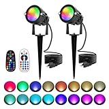 RGBW Christmas Spotlight Outdoor: 16 Color Changing Landscape Lighting with Remotes 120V Plug in Waterproof Holiday LED Spot Light for Yard Garden Tree Bush Path Lawn Décor, 2 Pack (RGB + Warm Light)