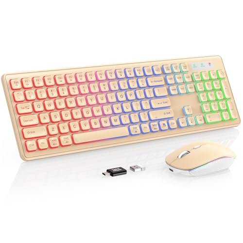 Image of Wireless Keyboard and Mouse Combo, RGB Backlit, Trueque KM42Pro | RGB Rainbow Backlit, Rechargeable Keyboard Mouse, Sleep Mode, 2.4GHz Wireless, Silent Soft Typing, USB-C Adapter