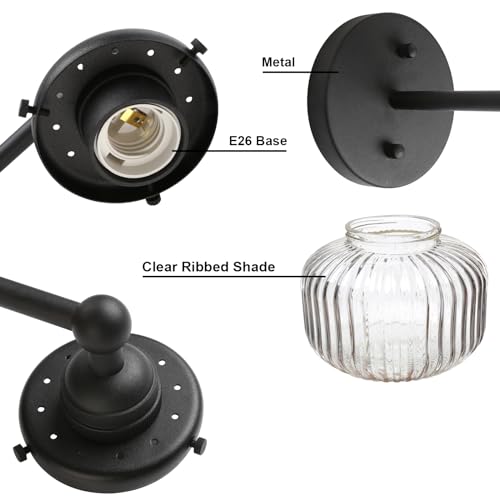Image of Yosoan 1-Light Indoor Modern Wall Sconce, Vanity Modern Single Vintage Industrial Wall Mount Fixture Lights with Clear Striped Glass Shade Lamp for Bathroom Kitchen Mirror Bedroom Dinning Room(Black)