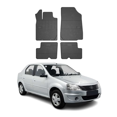 Tapis de Sol Toutes Saisons en Caoutchouc Compatible avec Dacia Logan 2004-2013 | Revêtement de Sol pour Voiture 3D - Intérieur antidérapant - Bords Hauts Noir