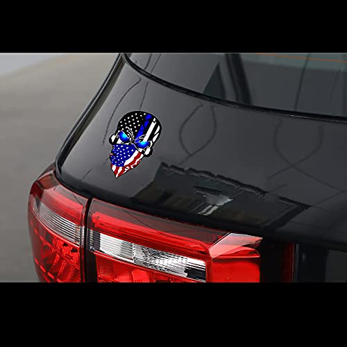 Image of 2 Pack Car Decals Stickers, Skull Reflective US Flag with Thin Blue Line, Honoring Police Law Enforcement Vinyl Stickers Van Trucks Women Men Motorcycle Laptop Decals Skateboard Bike Bumper Window