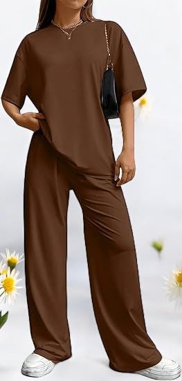 Image of My Swag Womens 2 Piece Outfits Co Ords Set Casual Half Sleeves Round Neck T-Shirts & Pants Pajama Set Cods Set for Women & Girls