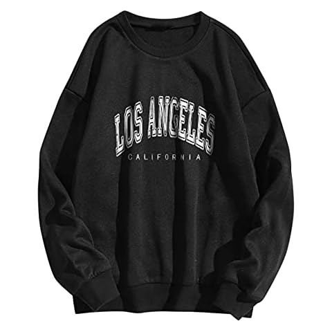 HZMM Casual LOS ANGELES Sweatshirt Printed Crewneck Cotton Long Sleeve Tops Ladies Sweatshirt Club Basic Tee Shirt Casual Jumper Tops fit Teenage Girl Black Cover