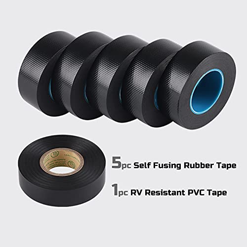 Lichamp Rubber Grip Tape Waterproof, 5+1 Rubber Tape For Indoor Outdoor Hose Repair, 5Pcs Self Fusing Tape 1 Inch X 10Ft With 1Pc Weather-Resistant Pvc Electrical Tape #TOP1