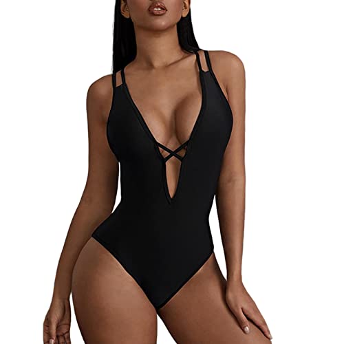 Ropa de Baño Mujer Natacion Trikinis Mujer 2026 Gallus Bikini con Relleno Traje de Baño Traje Monokini Bañadores Señora Bañador Faja (Black L)