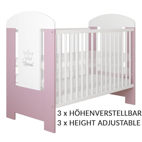 Babybett LCP Kids 120×60 cm in Weiß-Rosa für Kinder