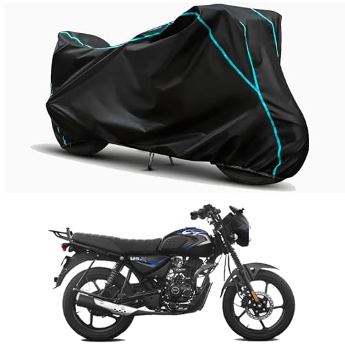 Image of Waterproof Bike Body Cover Compatible for | Bajaj CT 125X | Taffeta Fabric, Sky Piping Design, Bottom Elastic Fit | Dustproof, Sun UV & Rain Protection for All Weather.