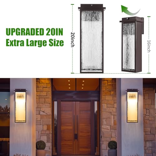 Image of VenzBlomia 20 inch Extra Large Dusk to Dawn Oil Rubbed Bronze Outdoor Sconces | 2 Pack Dusk to Dawn LED Outdoor Lighting, Brown Exterior Light Fixtures with Rippled Glass, Soft Warm Glow, Modern Elegance