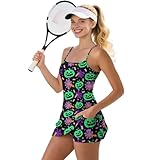 Ocxbuir Womens Spaghetti Strap Tennis Dress 2025 Classic 2-in-1 Golf Workout Skorts with Built-in Shorts & Pockets Size XL Green Pumpkin Head
