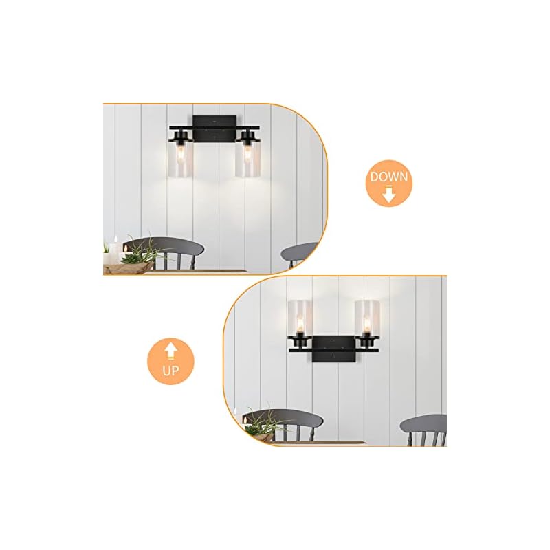 Black Vanity Lights, Bathroom Light Fixtures Over Mirror, 2 Light Wall Sconces for Bathroom, Modern Farmhouse Wall Lamp Lighting with Clear Glass Shade for Living Room Kitchen Bedroom Hallway - Image 6