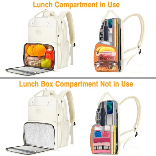 Image of MATEIN Womens Backpack with Lunch Box, 17 Inch Laptop Backpack with Cooler Compartment for Lunch Containers, Large Computer Backpack for Travel Work College Daily, Beige