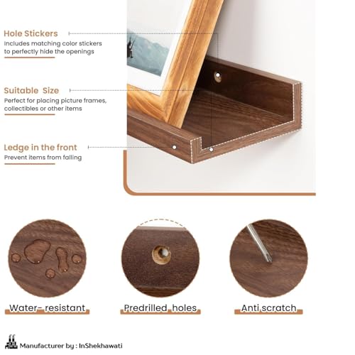 Image of Solid Wood Floating Wall Shelf | Premium Wall Mounted Wooden Shelf for Living Room, Bedroom & Office | Modern Minimalist Decor Shelf | 22 Inch | Teak Finish