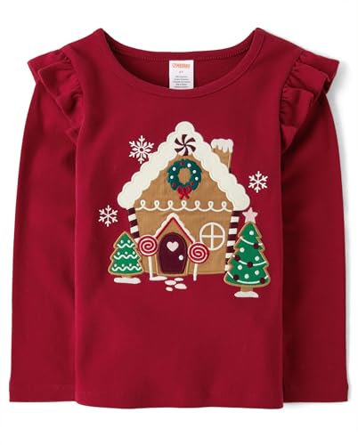Gymboree,and Toddler Embroidered Graphic Long Sleeve T-Shirts,Red Gingerbread House,18-24 Months