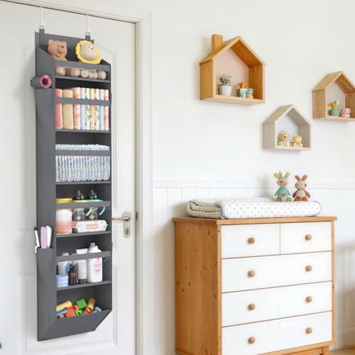 Lifewit Türorganizer Hängeorganizer, 6 Regal klar Fenster hängende Lagerung mit 4 Seitentaschen, Tür Organizer, Hängeaufbewahrung Benutzt für Bad, Schlafzimmer, Wohnheim, Grau,157 cm(H), 1 Pack