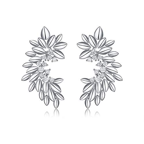 .925 Sterling Silver Cz Leaf Climber Stud Earrings #TOP9