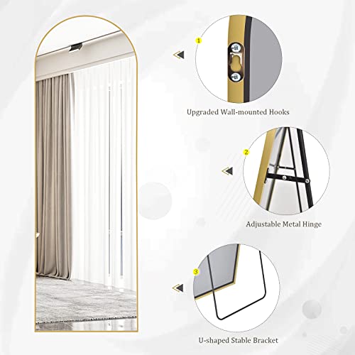 Harritpure 64"X21" Arched Full Length Mirror Free Standing Leaning Mirror Hanging Mounted Mirror Aluminum Frame Modern Simple Home Decor For Living Room Bedroom Cloakroom, Gold #TOP7