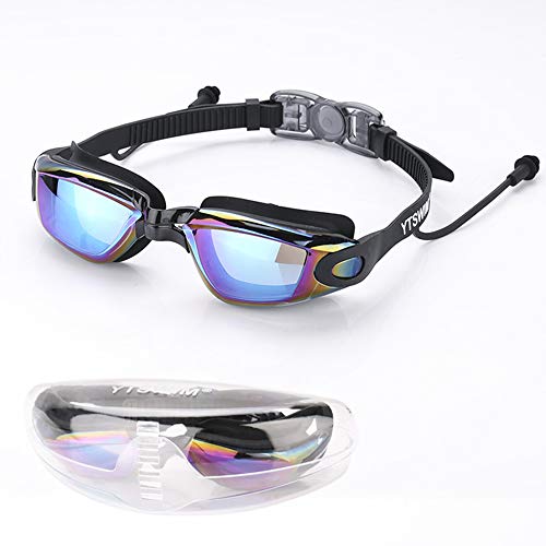 YTSWIM Unisex Open Water Swim Goggles, Durable Anti Fog No Leaking UV Protection Swimming Goggles with Earbuds For Athletes Women Men Elder Youth Kids Ages 6-14 (BLACK)