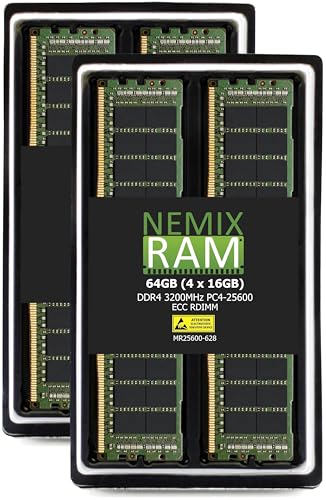 NEMIX RAM 64GB (4X16GB) DDR4 3200MHZ PC4-25600 2Rx4 1.2V CL22 288�s�� ECC RDIMM �o�^�T�[�o�[�������[�L�b�g GIGABYTE WRX80-SU8-IPMI�}�U�[�{�[�h�Ή�