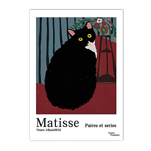 アンリ・マティスの抽象的なキャラクターのポスターとプリント、猫のレトロな壁のアート写真、フレームのないキャンバスの絵画 A5 20x30cm